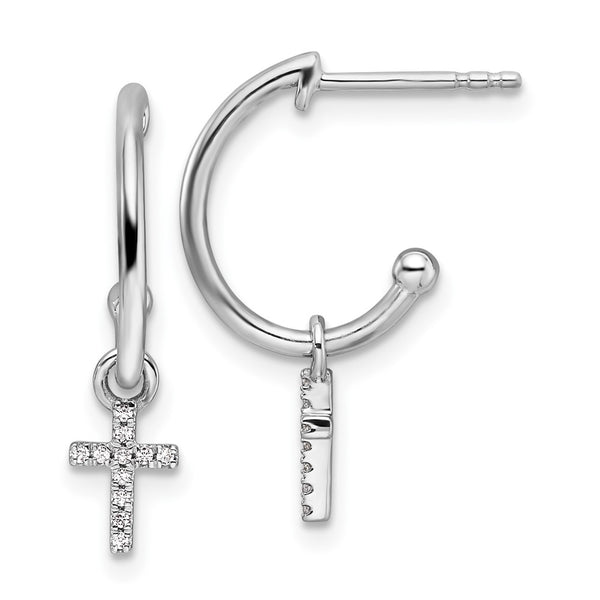 White Ice Rhodium-Plated Sterling Silver Diamond Cross Earrings