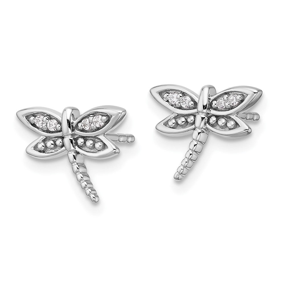 Order Stylish Rhodium-Plated Sterling Silver Diamond Dragonfly Earrings