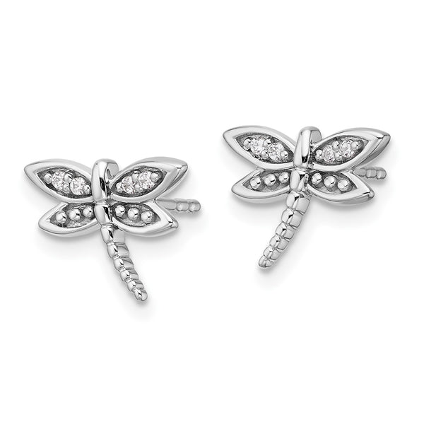 Rhodium-Plated Sterling Silver Diamond Dragonfly Earrings