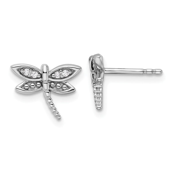 Rhodium-Plated Sterling Silver Diamond Dragonfly Earrings