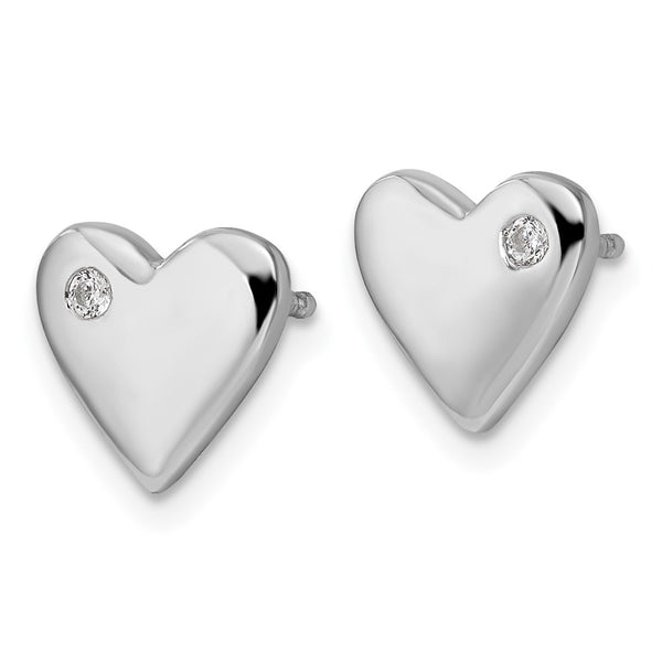 Rhodium-Plated Sterling Silver Diamond Heart Earrings