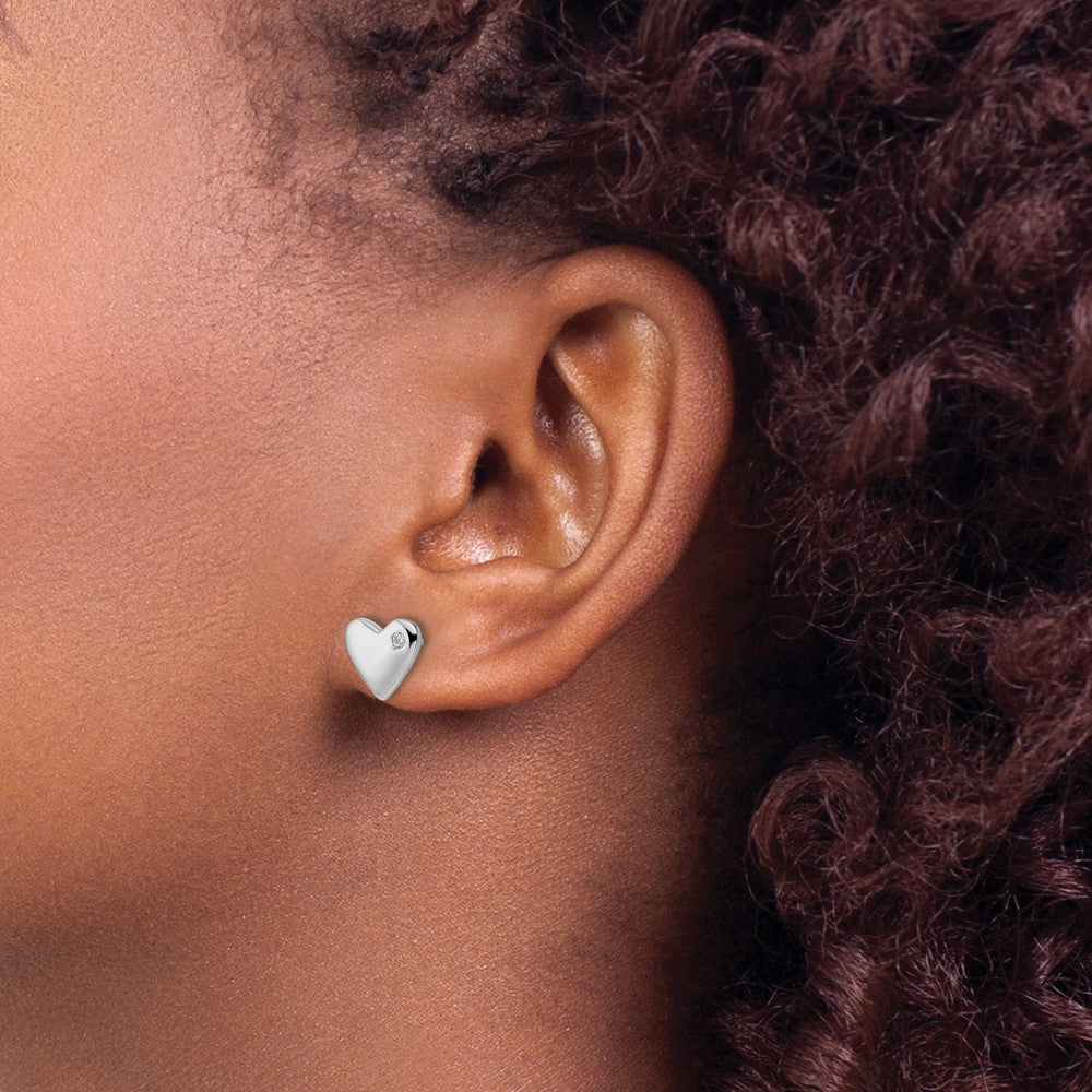 Exclusive Rhodium-Plated Sterling Silver Diamond Heart Earrings - Stylish Value!