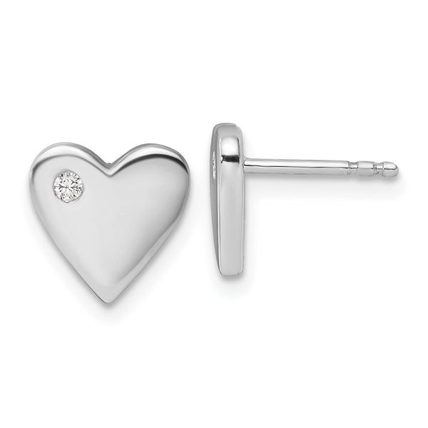 Rhodium-Plated Sterling Silver Diamond Heart Earrings