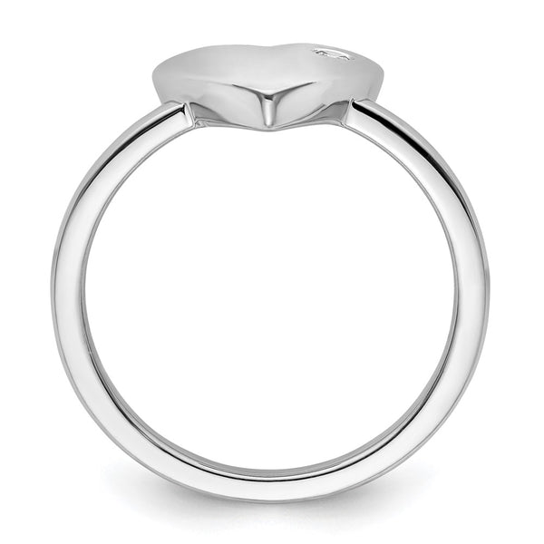 Rhodium-Plated Sterling Silver Diamond Heart Ring - 14K