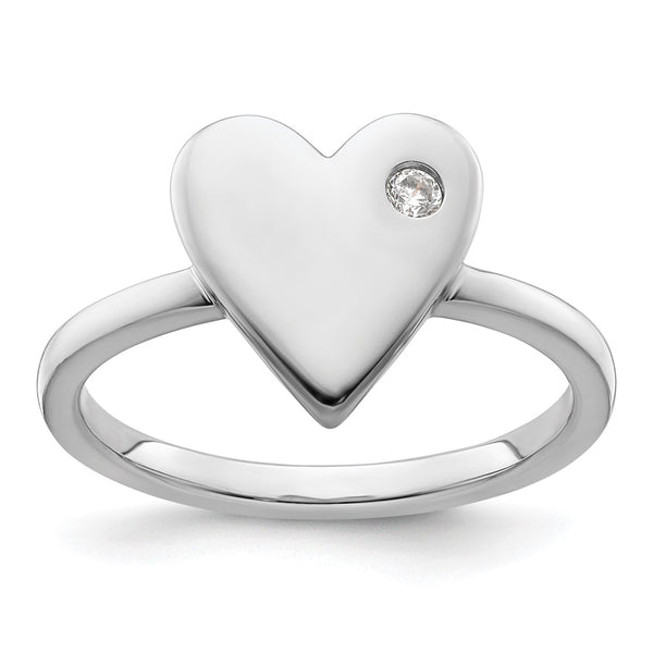 Rhodium-Plated Sterling Silver Diamond Heart Ring - 14K