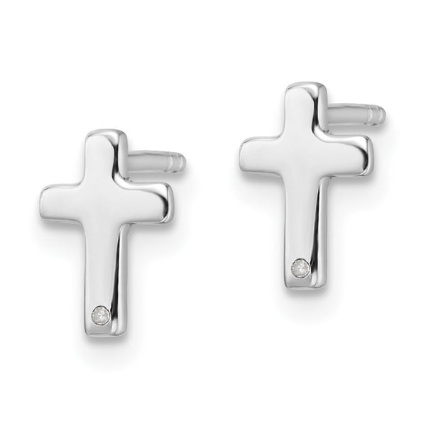 Rhodium-Plated Sterling Silver Diamond Cross Earrings