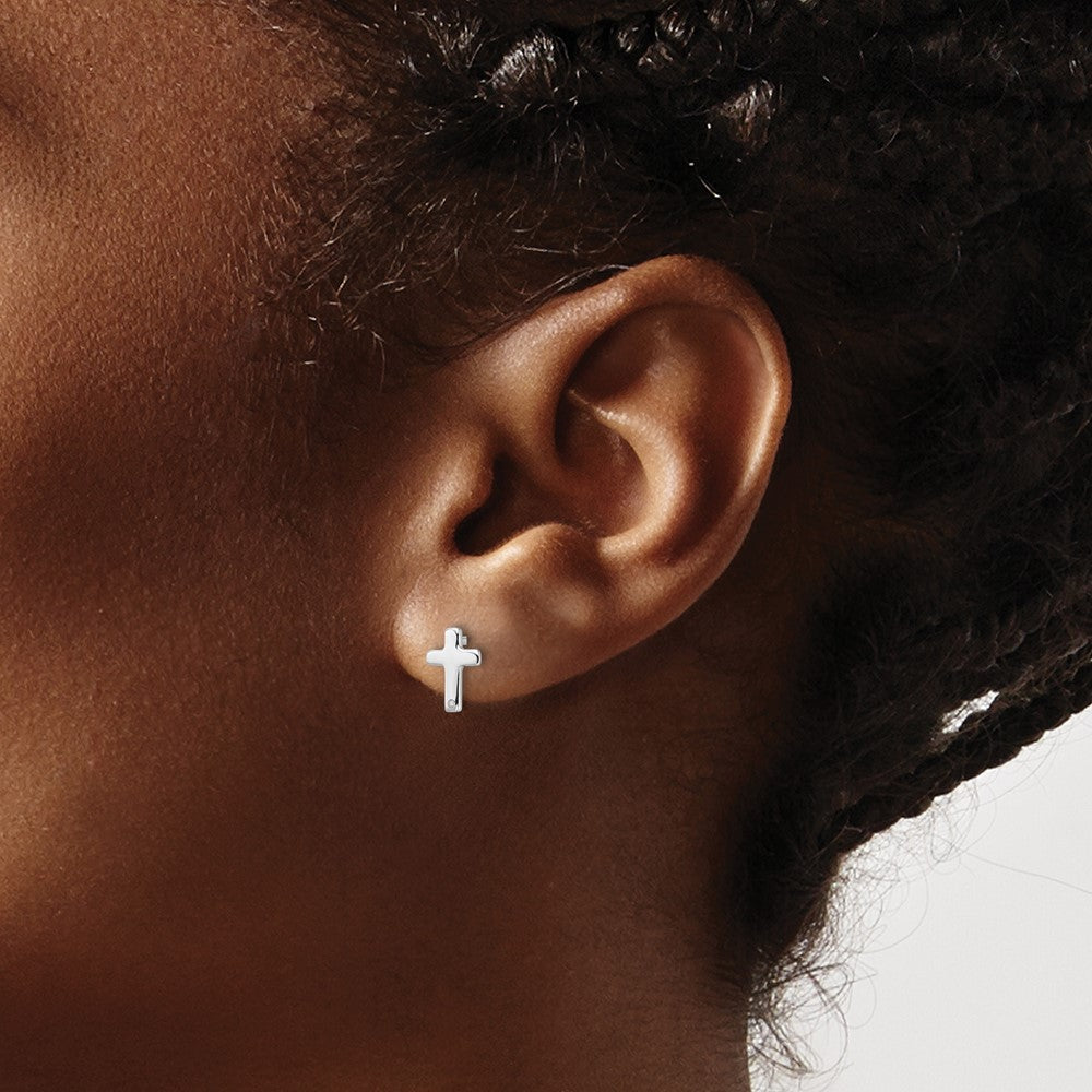 Exclusive Rhodium-Plated Sterling Silver Diamond Cross Earrings - Stylish Value!