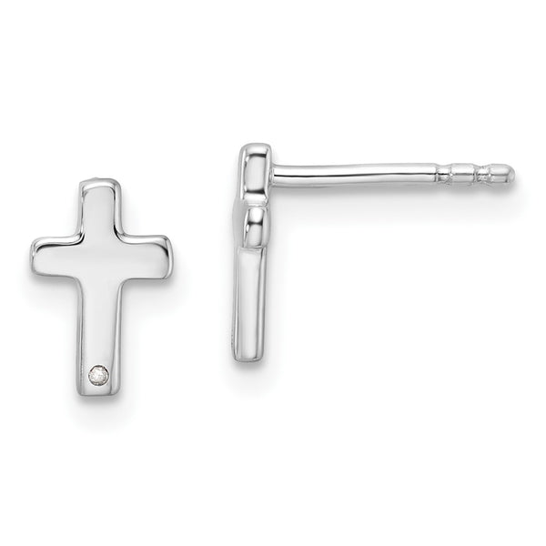 Rhodium-Plated Sterling Silver Diamond Cross Earrings
