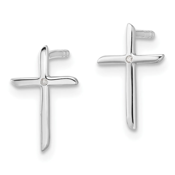 White Ice Rhodium-Plated Sterling Silver 0.25CT Diamond Cross Studs