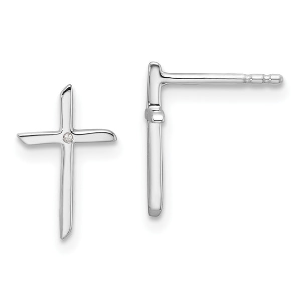 White Ice Rhodium-Plated Sterling Silver 0.25CT Diamond Cross Studs