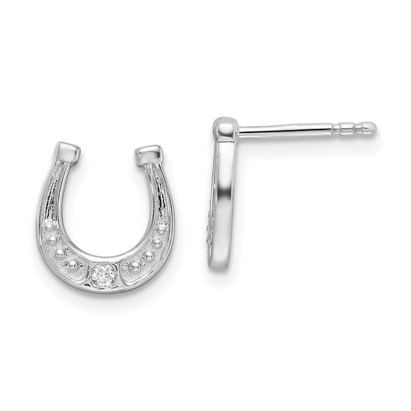 White Ice Sterling Silver Diamond Horseshoe Stud Earrings