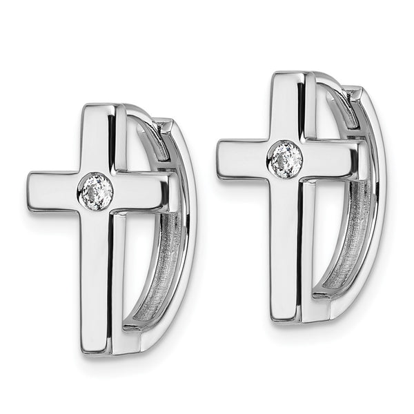 White Ice Sterling Silver Rhodium-Plated Diamond Cross Hoop Earrings - 14K Gold