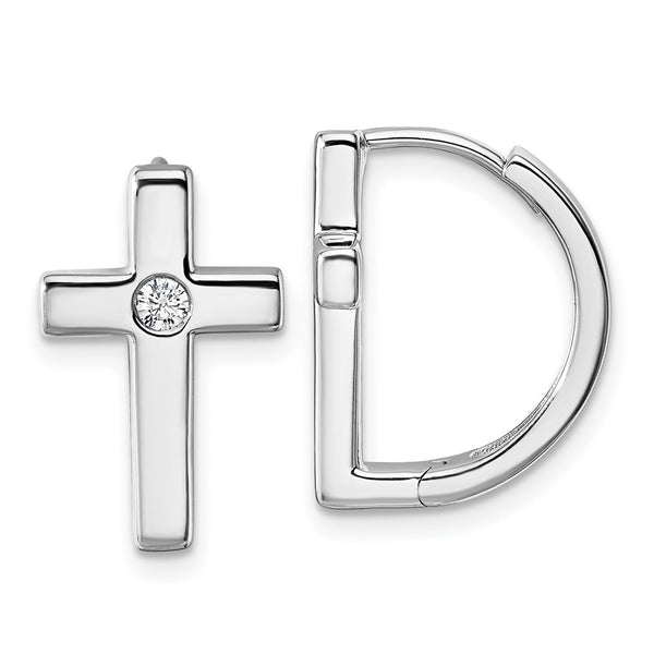 White Ice Sterling Silver Rhodium-Plated Diamond Cross Hoop Earrings - 14K Gold