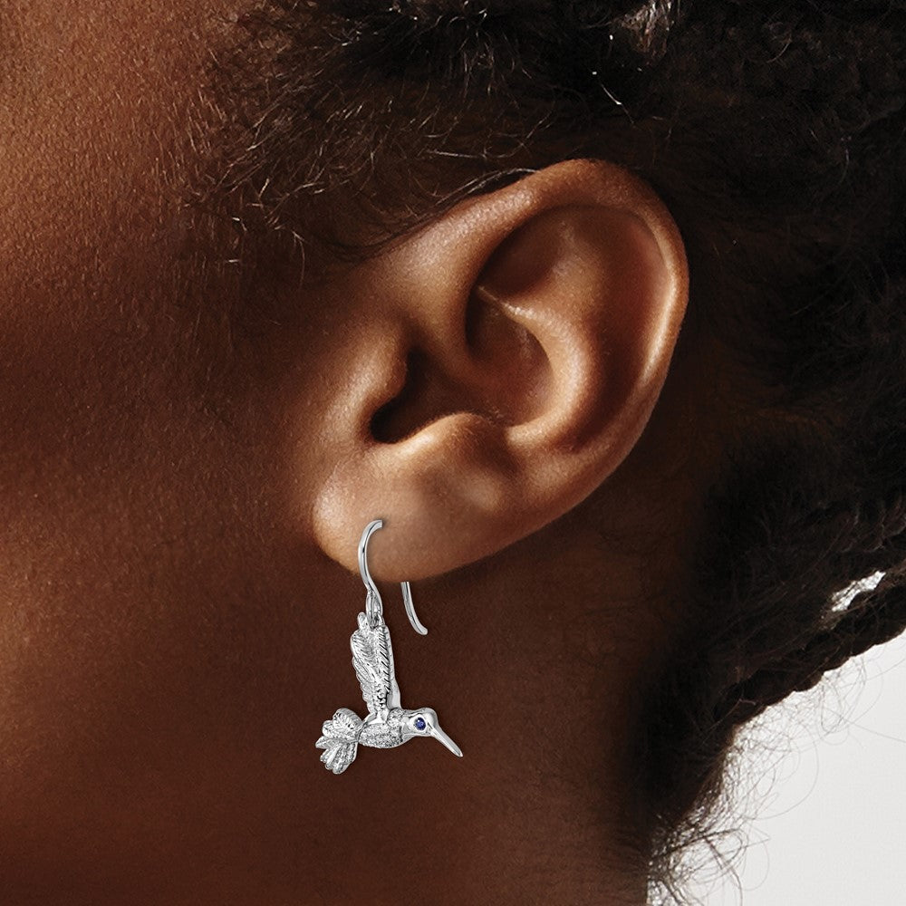 Shop Exclusive White Ice Sterling Silver Hummingbird Earrings, Stylish with Diamond & Sapphire Accents