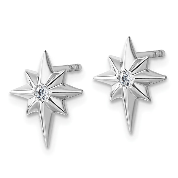 Rhodium-Plated Sterling Silver Star Diamond Earrings