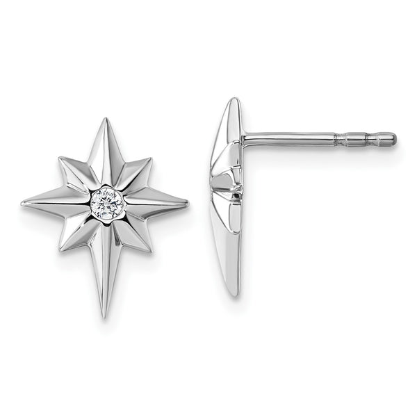 Rhodium-Plated Sterling Silver Star Diamond Earrings
