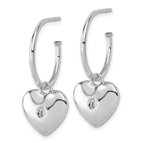 White Ice Rhodium-Plated Sterling Silver Diamond Heart C-Hoops