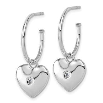 Shop Stylish White Ice Rhodium-Plated Sterling Silver Diamond Heart C-Hoops