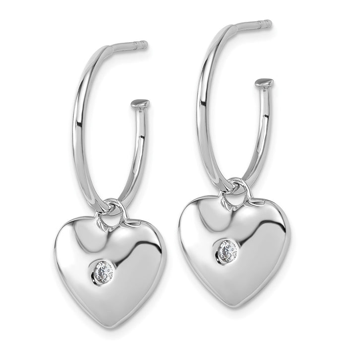 Shop Stylish White Ice Rhodium-Plated Sterling Silver Diamond Heart C-Hoops-2