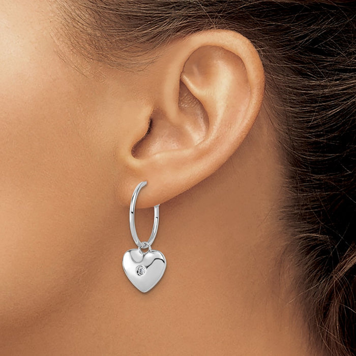 Shop Stylish White Ice Rhodium-Plated Sterling Silver Diamond Heart C-Hoops-3