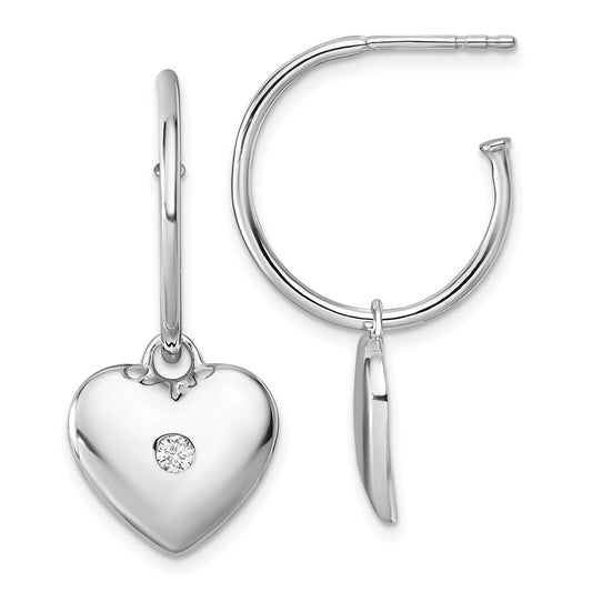 Shop Stylish White Ice Rhodium-Plated Sterling Silver Diamond Heart C-Hoops