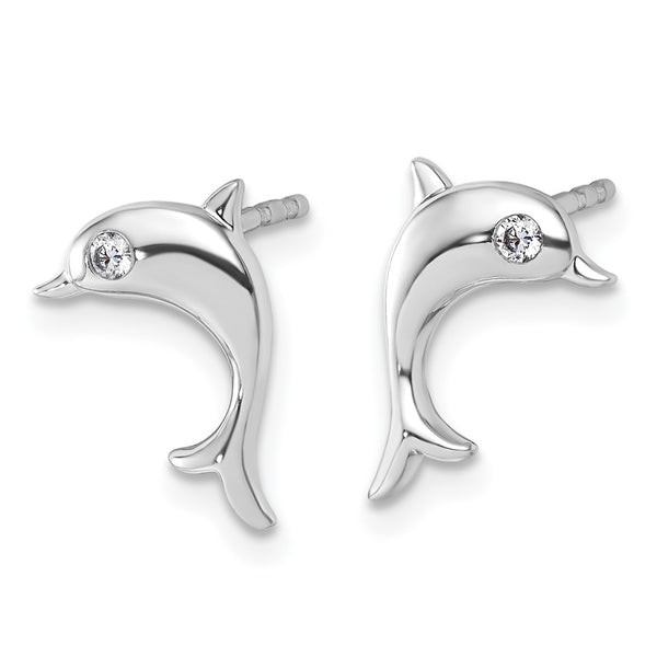Rhodium-Plated Sterling Silver Dolphin Earrings - 0.10ct Diamonds