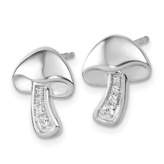 Exclusive White Ice Rhodium-Plated Silver Diamond Mushroom Earrings - Stylish & Affordable