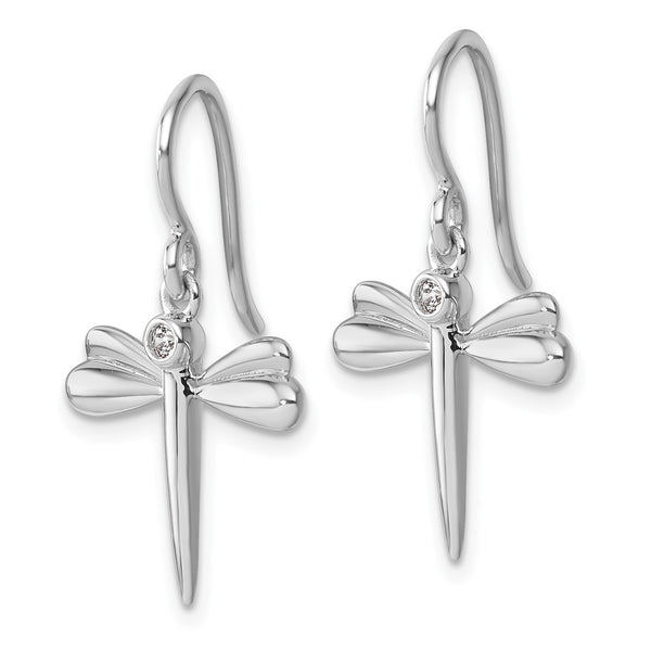 White Ice Rhodium-Plated Silver Diamond Dragonfly Earrings - 14K Gold