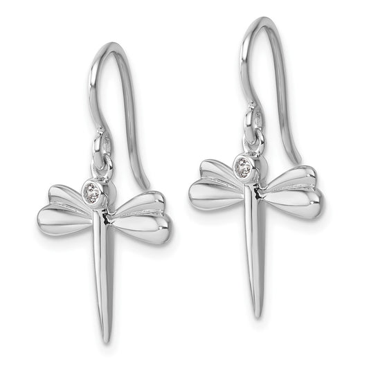 Buy Stylish White Ice Rhodium-Plated Silver Diamond Dragonfly Earrings - 14K Gold