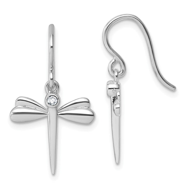 White Ice Rhodium-Plated Silver Diamond Dragonfly Earrings - 14K Gold