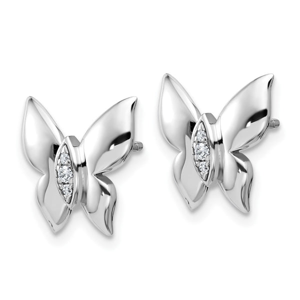 Rhodium-Plated Sterling Silver Butterfly Stud Earrings - White Ice Diamonds