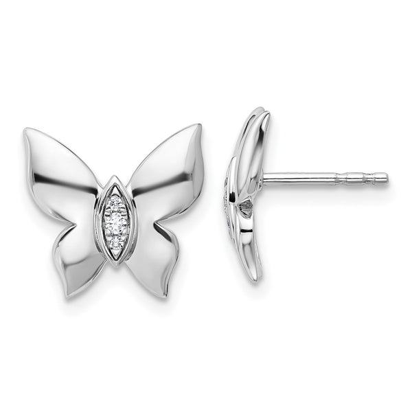 Rhodium-Plated Sterling Silver Butterfly Stud Earrings - White Ice Diamonds
