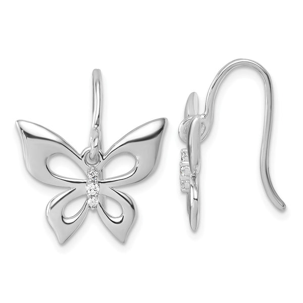 White Ice Rhodium-Plated Sterling Silver Butterfly Earrings - 1.5"