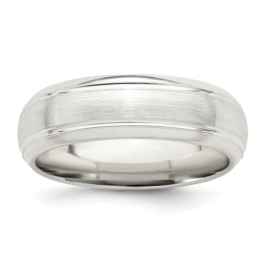 Exclusive 6mm Sterling Silver Brushed Domed Band - Stylish Beveled Edges Size 12