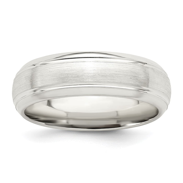Exclusive 6mm Sterling Silver Brushed Domed Band - Stylish Beveled Edges Size 12-1