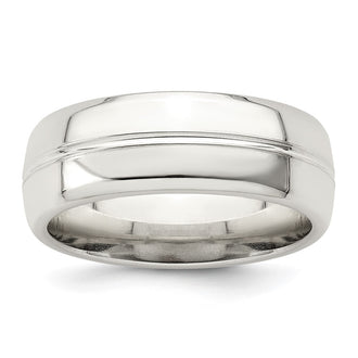 Shop Stylish 7mm Domed Grooved Fancy Band in Polished Sterling Silver - Size 10