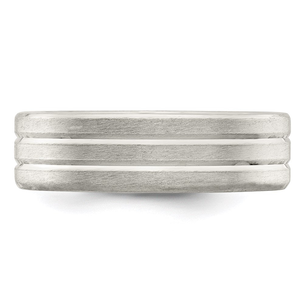 Shop Stylish 6mm Sterling Silver Brushed Flat Grooved Ring - Size 9.5