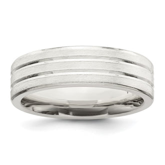 Buy Stylish Sterling Silver 6mm Brushed Flat Grooved Band - Size 11.5