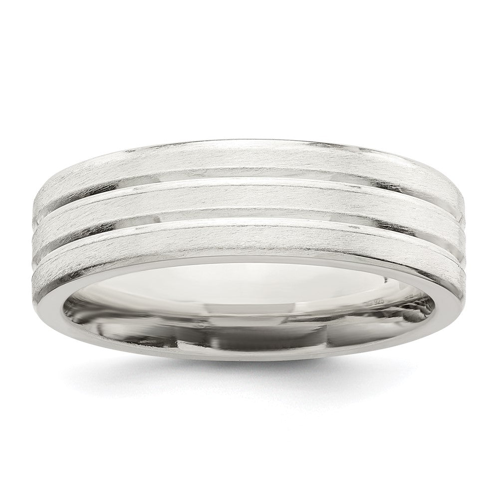 Exclusive 6mm Sterling Silver Brushed Flat Grooved Band - Size 7.5, Stylish Value