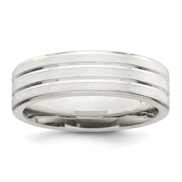 6mm Sterling Silver Brushed Flat Grooved Ring