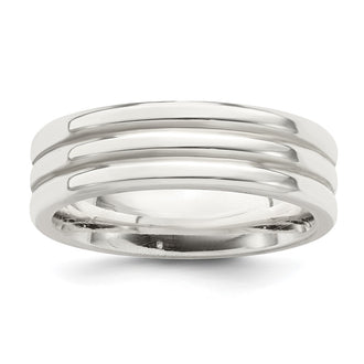 Shop Stylish Polished Sterling Silver 6mm Flat Grooved Band - Size 8.5
