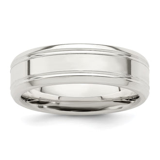High-Quality 6mm Sterling Silver Beveled Edge Band - Stylish Size 7 Ring