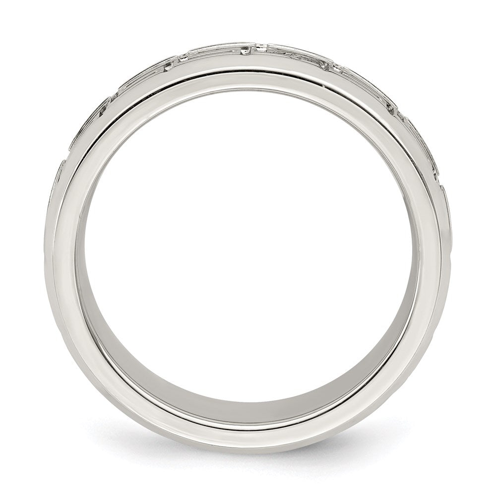 Buy Stylish 6mm Beveled Edge Greek Key Silver Band - Size 8.5, Affordable Luxury