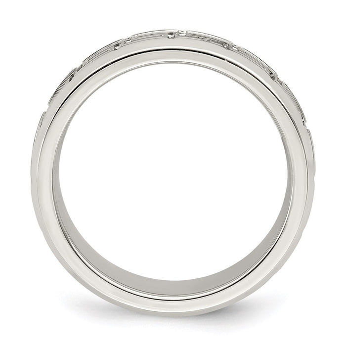Buy Stylish 6mm Beveled Edge Greek Key Silver Band - Size 8.5, Affordable Luxury-2