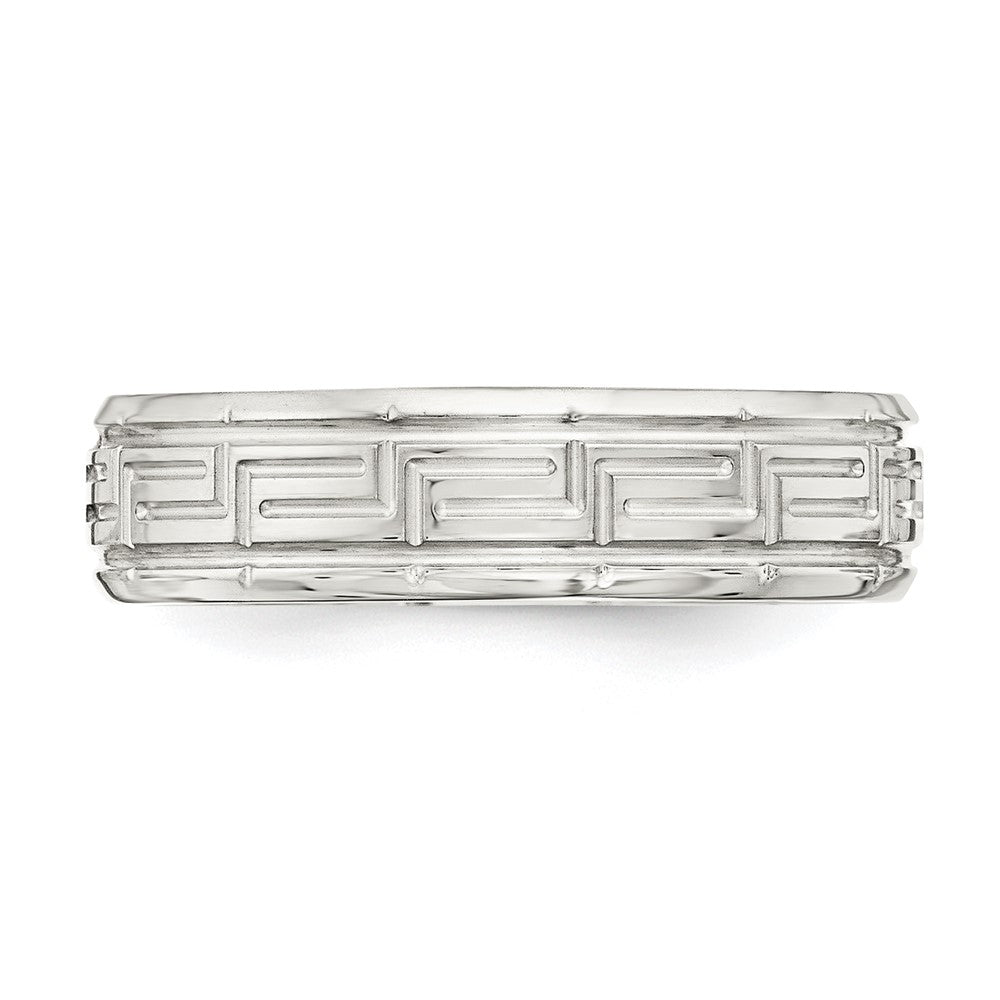 Buy Stylish 6mm Beveled Edge Greek Key Silver Band - Size 8.5, Affordable Luxury