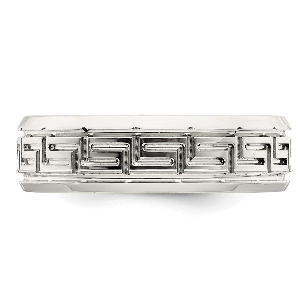 Buy Stylish 6mm Beveled Edge Greek Key Silver Band - Size 8.5, Affordable Luxury