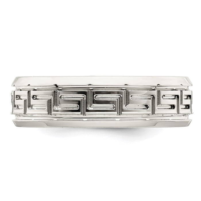 Buy Stylish 6mm Beveled Edge Greek Key Silver Band - Size 8.5, Affordable Luxury-4