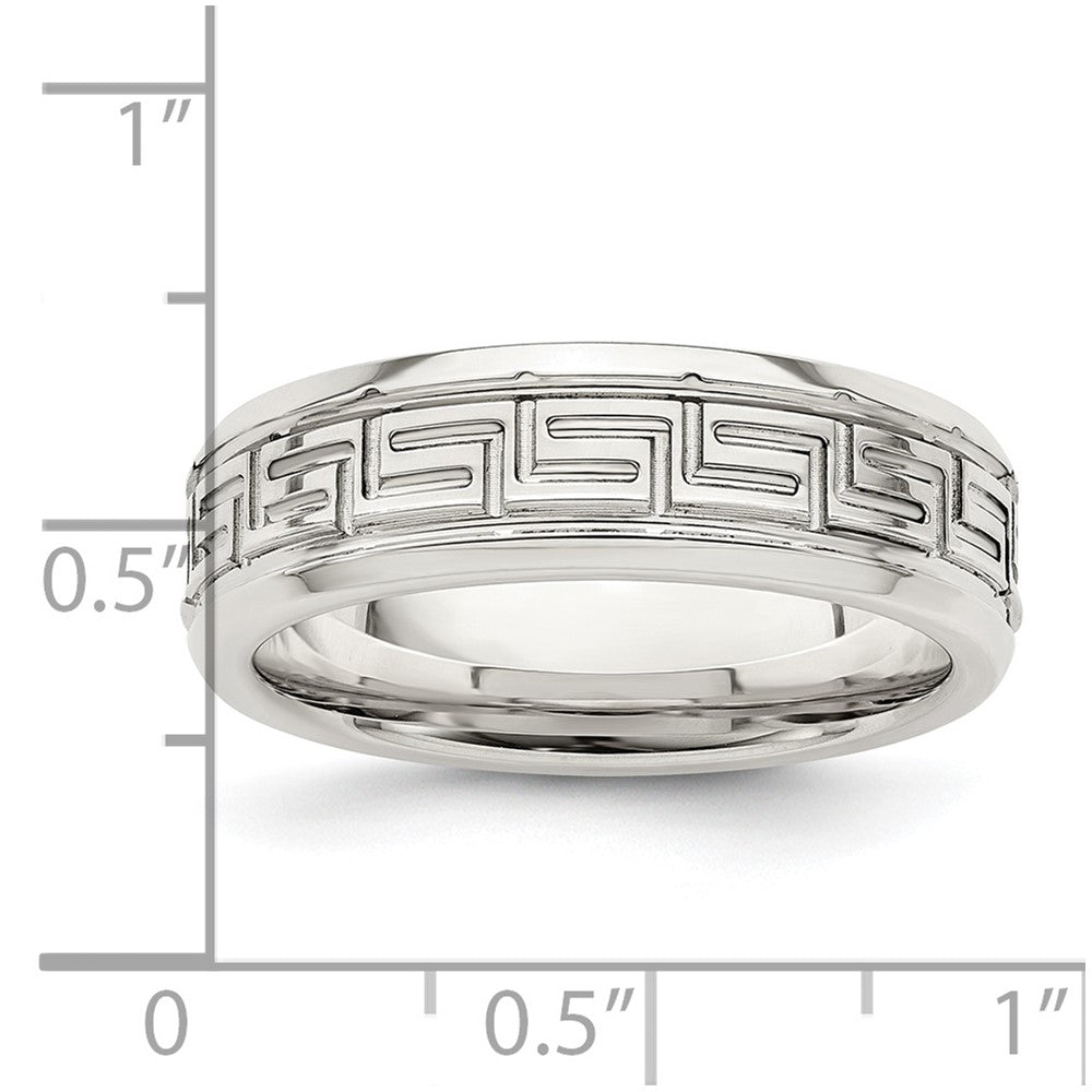 High-Quality Polished Sterling Silver 6mm Greek Key Band - Size 9.5, Affordable!