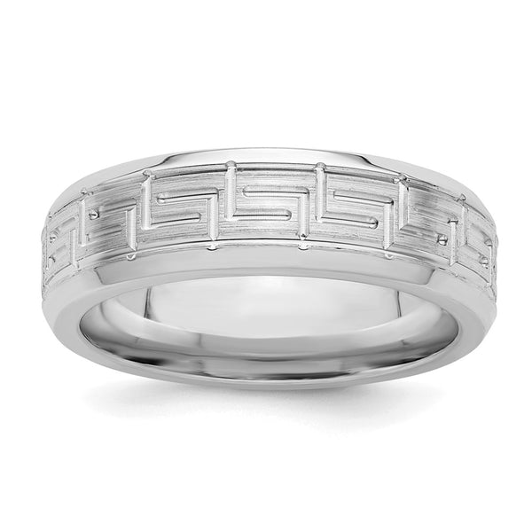Rhodium-Plated Sterling Silver 6mm Brushed Fancy Band