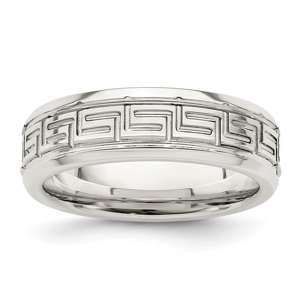 Sterling Silver 6mm Flat Band with Greek Key